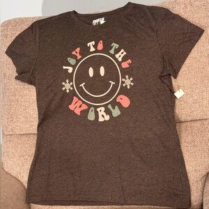 JOY TO THE WORLD * Christmas TEE * Short Sleeves for Warm Weather * Smiley Face